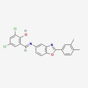 molecular formula C22H16Cl2N2O2 B11537608 2,4-dichloro-6-[(E)-{[2-(3,4-dimethylphenyl)-1,3-benzoxazol-5-yl]imino}methyl]phenol 