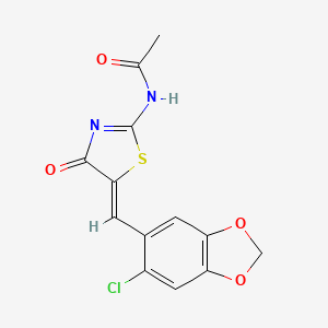 N-{(2E,5Z)-5-[(6-chloro-1,3-benzodioxol-5-yl)methylidene]-4-oxo-1,3-thiazolidin-2-ylidene}acetamide