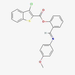 molecular formula C23H16ClNO3S B11537663 2-[(E)-[(4-Methoxyphenyl)imino]methyl]phenyl 3-chloro-1-benzothiophene-2-carboxylate 