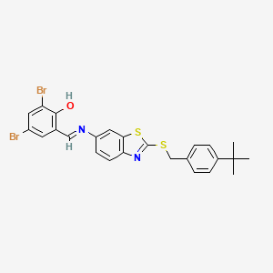 2,4-dibromo-6-[(E)-({2-[(4-tert-butylbenzyl)sulfanyl]-1,3-benzothiazol-6-yl}imino)methyl]phenol