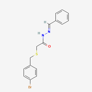 molecular formula C16H15BrN2OS B11537788 2-[(4-bromobenzyl)sulfanyl]-N'-[(E)-phenylmethylidene]acetohydrazide 