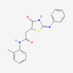 molecular formula C18H17N3O2S B11537814 N-(2-methylphenyl)-2-[(2E)-4-oxo-2-(phenylimino)-1,3-thiazolidin-5-yl]acetamide 