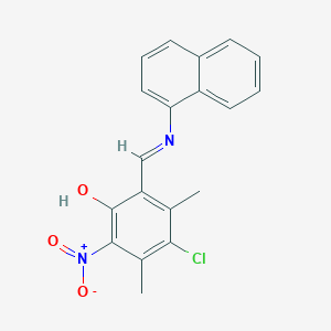 molecular formula C19H15ClN2O3 B11537839 4-chloro-3,5-dimethyl-2-[(E)-(naphthalen-1-ylimino)methyl]-6-nitrophenol 