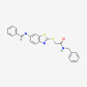 molecular formula C23H19N3OS2 B11537841 N-benzyl-2-[(6-{[(E)-phenylmethylidene]amino}-1,3-benzothiazol-2-yl)sulfanyl]acetamide 