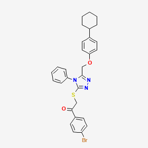 molecular formula C29H28BrN3O2S B11537848 1-(4-bromophenyl)-2-({5-[(4-cyclohexylphenoxy)methyl]-4-phenyl-4H-1,2,4-triazol-3-yl}sulfanyl)ethanone 