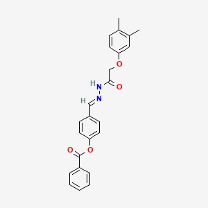 molecular formula C24H22N2O4 B11537883 4-[(E)-{2-[(3,4-dimethylphenoxy)acetyl]hydrazinylidene}methyl]phenyl benzoate 