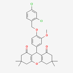 molecular formula C31H32Cl2O5 B11537916 9-{4-[(2,4-dichlorobenzyl)oxy]-3-methoxyphenyl}-3,3,6,6-tetramethyl-3,4,5,6,7,9-hexahydro-1H-xanthene-1,8(2H)-dione 