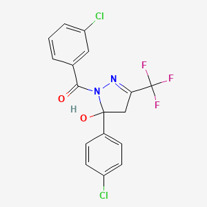 molecular formula C17H11Cl2F3N2O2 B11537951 2-Pyrazolin-5-ol, 5-(4-chlorophenyl)-1-(3-chlorobenzoyl)-3-trifluoromethyl- 