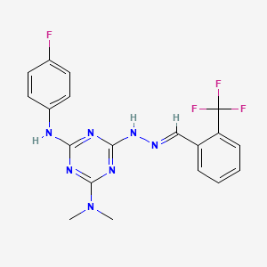 N'-(4-fluorophenyl)-N,N-dimethyl-6-{(2E)-2-[2-(trifluoromethyl)benzylidene]hydrazinyl}-1,3,5-triazine-2,4-diamine