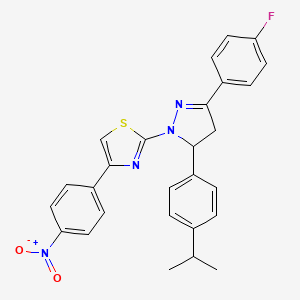 molecular formula C27H23FN4O2S B11538002 2-[3-(4-Fluorophenyl)-5-[4-(propan-2-YL)phenyl]-4,5-dihydro-1H-pyrazol-1-YL]-4-(4-nitrophenyl)-1,3-thiazole 