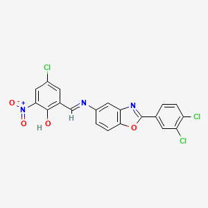 4-chloro-2-[(E)-{[2-(3,4-dichlorophenyl)-1,3-benzoxazol-5-yl]imino}methyl]-6-nitrophenol