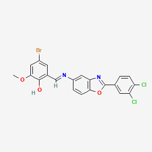 molecular formula C21H13BrCl2N2O3 B11538109 4-bromo-2-[(E)-{[2-(3,4-dichlorophenyl)-1,3-benzoxazol-5-yl]imino}methyl]-6-methoxyphenol 