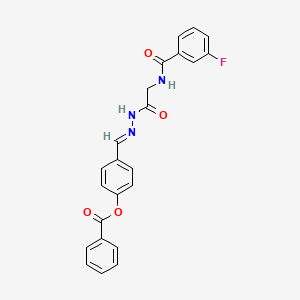 molecular formula C23H18FN3O4 B11538245 4-[(E)-({2-[(3-Fluorophenyl)formamido]acetamido}imino)methyl]phenyl benzoate 