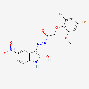 2-(2,4-dibromo-6-methoxyphenoxy)-N'-[(3Z)-7-methyl-5-nitro-2-oxo-1,2-dihydro-3H-indol-3-ylidene]acetohydrazide