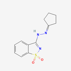 molecular formula C12H13N3O2S B11538400 N-Cyclopentylidene-N'-(1,1-dioxo-1H-benzo[d]isothiazol-3-yl)-hydrazine 