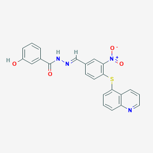 molecular formula C23H16N4O4S B11538426 3-Hydroxy-N'-[(E)-[3-nitro-4-(quinolin-5-ylsulfanyl)phenyl]methylidene]benzohydrazide 