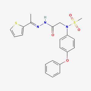 molecular formula C21H21N3O4S2 B11538433 N-(4-Phenoxyphenyl)-N-({N'-[(1E)-1-(thiophen-2-YL)ethylidene]hydrazinecarbonyl}methyl)methanesulfonamide 