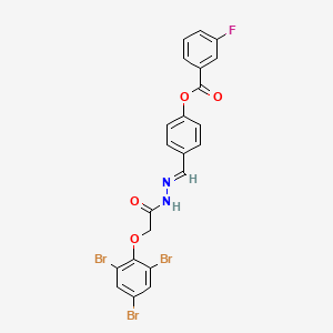 molecular formula C22H14Br3FN2O4 B11538441 4-[(E)-{2-[(2,4,6-tribromophenoxy)acetyl]hydrazinylidene}methyl]phenyl 3-fluorobenzoate 