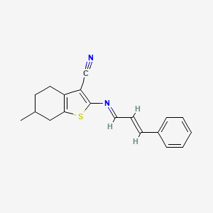 molecular formula C19H18N2S B11538464 6-methyl-2-{[(1E,2E)-3-phenylprop-2-en-1-ylidene]amino}-4,5,6,7-tetrahydro-1-benzothiophene-3-carbonitrile 