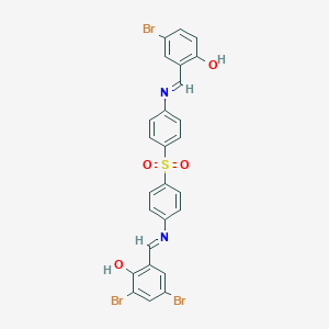 molecular formula C26H17Br3N2O4S B11538477 2,4-dibromo-6-[(E)-({4-[(4-{[(E)-(5-bromo-2-hydroxyphenyl)methylidene]amino}phenyl)sulfonyl]phenyl}imino)methyl]phenol 