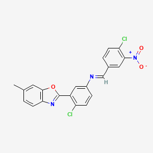 4-chloro-N-[(Z)-(4-chloro-3-nitrophenyl)methylidene]-3-(6-methyl-1,3-benzoxazol-2-yl)aniline