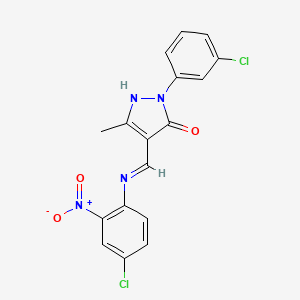 (4E)-4-{[(4-chloro-2-nitrophenyl)amino]methylidene}-2-(3-chlorophenyl)-5-methyl-2,4-dihydro-3H-pyrazol-3-one