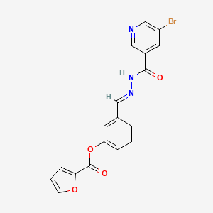 molecular formula C18H12BrN3O4 B11538601 3-[(E)-{2-[(5-bromopyridin-3-yl)carbonyl]hydrazinylidene}methyl]phenyl furan-2-carboxylate 