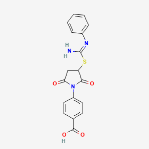 molecular formula C18H15N3O4S B11538615 4-{2,5-dioxo-3-[(N'-phenylcarbamimidoyl)sulfanyl]pyrrolidin-1-yl}benzoic acid 