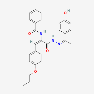 molecular formula C27H27N3O4 B11538622 N-[(1E)-3-{(2Z)-2-[1-(4-hydroxyphenyl)ethylidene]hydrazinyl}-3-oxo-1-(4-propoxyphenyl)prop-1-en-2-yl]benzamide 