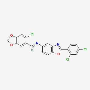 molecular formula C21H11Cl3N2O3 B11538630 N-[(E)-(6-chloro-1,3-benzodioxol-5-yl)methylidene]-2-(2,4-dichlorophenyl)-1,3-benzoxazol-5-amine 