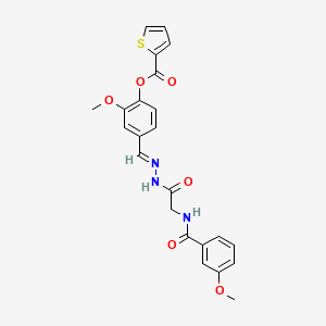 molecular formula C23H21N3O6S B11538631 2-Methoxy-4-[(E)-({2-[(3-methoxyphenyl)formamido]acetamido}imino)methyl]phenyl thiophene-2-carboxylate 