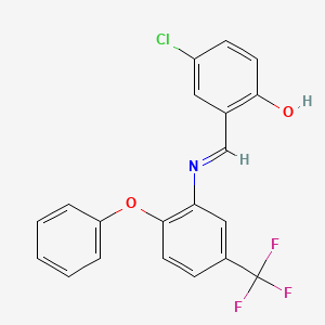 molecular formula C20H13ClF3NO2 B11538638 4-chloro-2-[(E)-{[2-phenoxy-5-(trifluoromethyl)phenyl]imino}methyl]phenol 