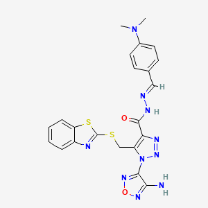 molecular formula C22H20N10O2S2 B11538673 1-(4-Amino-1,2,5-oxadiazol-3-YL)-5-[(1,3-benzothiazol-2-ylsulfanyl)methyl]-N'-[(E)-[4-(dimethylamino)phenyl]methylidene]-1H-1,2,3-triazole-4-carbohydrazide 