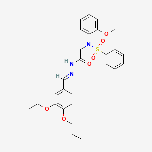 molecular formula C27H31N3O6S B11538679 N-({N'-[(E)-(3-Ethoxy-4-propoxyphenyl)methylidene]hydrazinecarbonyl}methyl)-N-(2-methoxyphenyl)benzenesulfonamide 