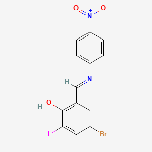 molecular formula C13H8BrIN2O3 B11538759 4-Bromo-2-iodo-6-[(E)-[(4-nitrophenyl)imino]methyl]phenol 