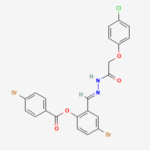 molecular formula C22H15Br2ClN2O4 B11538766 4-bromo-2-[(E)-{2-[(4-chlorophenoxy)acetyl]hydrazinylidene}methyl]phenyl 4-bromobenzoate 