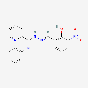 molecular formula C19H15N5O3 B11538820 (E)-N'-[(E)-[(2-Hydroxy-3-nitrophenyl)methylidene]amino]-N-phenylpyridine-2-carboximidamide 