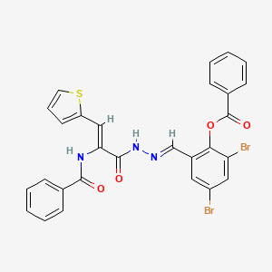 2,4-dibromo-6-[(E)-{2-[(2Z)-2-[(phenylcarbonyl)amino]-3-(thiophen-2-yl)prop-2-enoyl]hydrazinylidene}methyl]phenyl benzoate