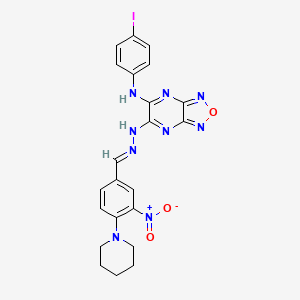 molecular formula C22H20IN9O3 B11538835 N-(4-iodophenyl)-6-{(2E)-2-[3-nitro-4-(piperidin-1-yl)benzylidene]hydrazinyl}[1,2,5]oxadiazolo[3,4-b]pyrazin-5-amine 