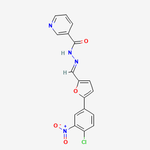 molecular formula C17H11ClN4O4 B11538858 N'-[(E)-[5-(4-Chloro-3-nitrophenyl)furan-2-YL]methylidene]pyridine-3-carbohydrazide 