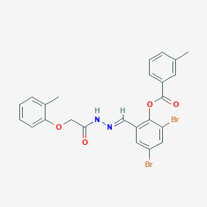 molecular formula C24H20Br2N2O4 B11538939 2,4-dibromo-6-[(E)-{2-[(2-methylphenoxy)acetyl]hydrazinylidene}methyl]phenyl 3-methylbenzoate 