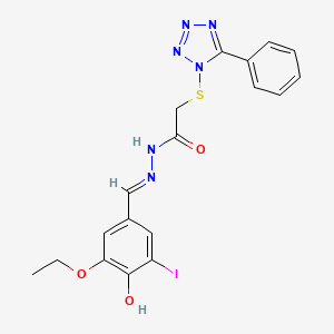 N'-[(E)-(3-ethoxy-4-hydroxy-5-iodophenyl)methylidene]-2-[(5-phenyl-1H-tetrazol-1-yl)sulfanyl]acetohydrazide