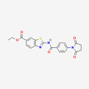 molecular formula C21H17N3O5S B11538970 Ethyl 2-({[4-(2,5-dioxopyrrolidin-1-yl)phenyl]carbonyl}amino)-1,3-benzothiazole-6-carboxylate 