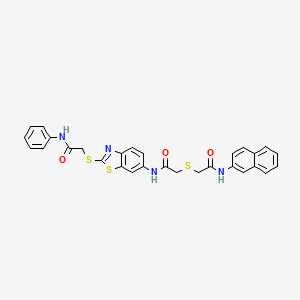 2-{[2-(naphthalen-2-ylamino)-2-oxoethyl]sulfanyl}-N-(2-{[2-oxo-2-(phenylamino)ethyl]sulfanyl}-1,3-benzothiazol-6-yl)acetamide