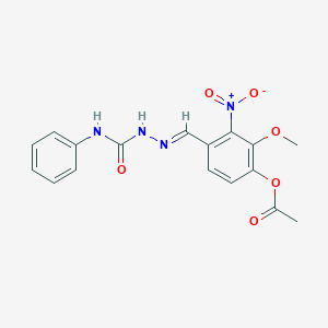 molecular formula C17H16N4O6 B11539317 Benzaldehyde, 4-acetoxy-3-methoxy-2-nitro-, 3-phenylsemicarbazide 