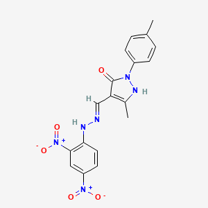 (4Z)-4-{[2-(2,4-dinitrophenyl)hydrazinyl]methylidene}-5-methyl-2-(4-methylphenyl)-2,4-dihydro-3H-pyrazol-3-one