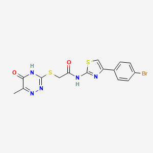 molecular formula C15H12BrN5O2S2 B11539699 N-[4-(4-bromophenyl)-1,3-thiazol-2-yl]-2-[(6-methyl-5-oxo-4,5-dihydro-1,2,4-triazin-3-yl)sulfanyl]acetamide 