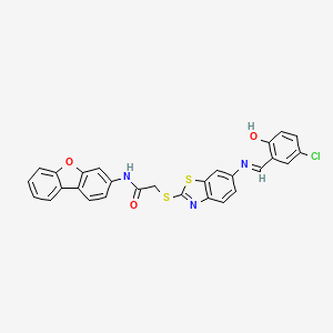 2-[(6-{[(Z)-(5-Chloro-2-hydroxyphenyl)methylene]amino}-1,3-benzothiazol-2-YL)sulfanyl]-N-(dibenzo[B,D]furan-3-YL)acetamide