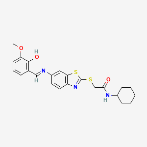 N-cyclohexyl-2-[(6-{[(E)-(2-hydroxy-3-methoxyphenyl)methylidene]amino}-1,3-benzothiazol-2-yl)sulfanyl]acetamide