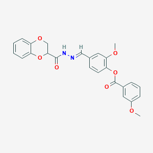 4-{(E)-[2-(2,3-dihydro-1,4-benzodioxin-2-ylcarbonyl)hydrazinylidene]methyl}-2-methoxyphenyl 3-methoxybenzoate